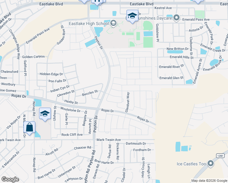 map of restaurants, bars, coffee shops, grocery stores, and more near Peyton in El Paso