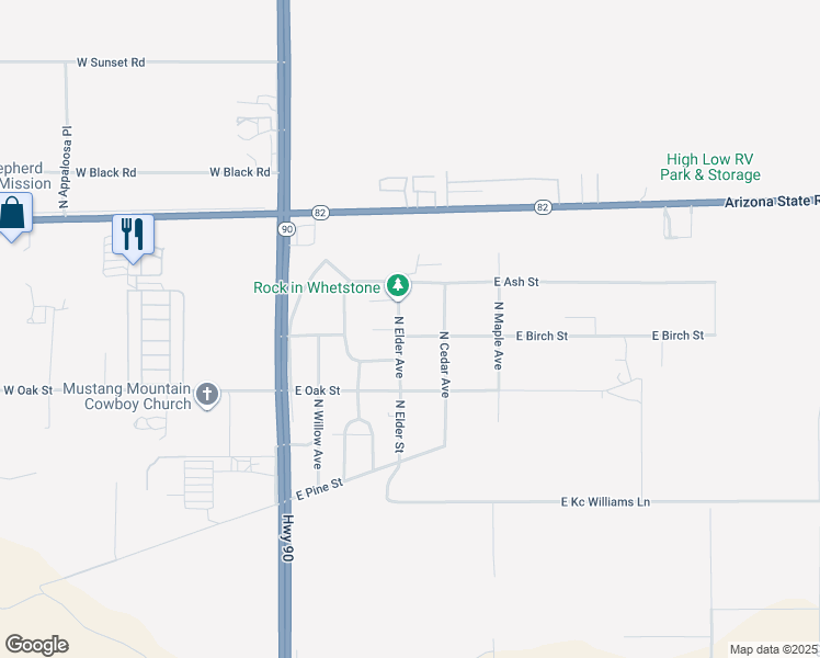 map of restaurants, bars, coffee shops, grocery stores, and more near 181 East Hickory Place in Huachuca City