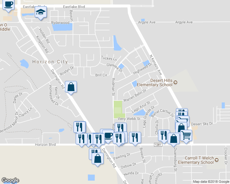 map of restaurants, bars, coffee shops, grocery stores, and more near 325 Peter Noyes Drive in Horizon City