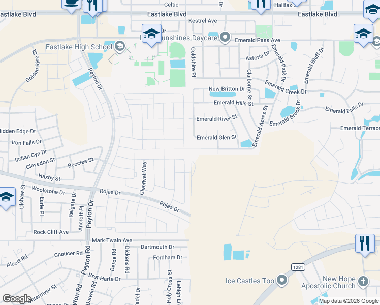 map of restaurants, bars, coffee shops, grocery stores, and more near 13200 Emerald Isle Street in Horizon City