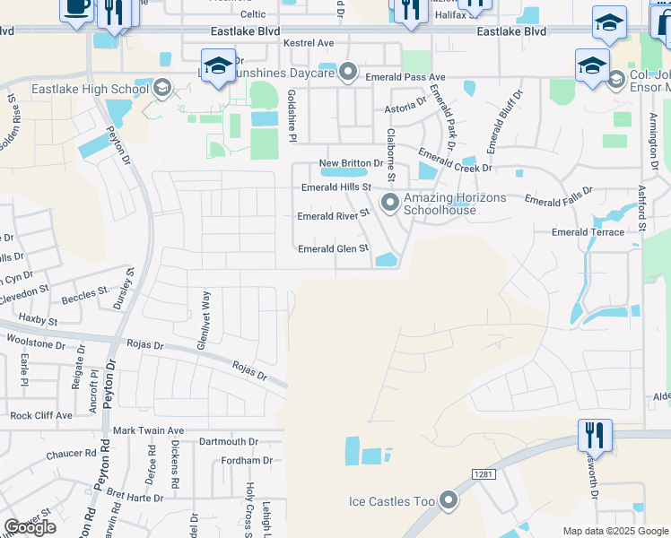 map of restaurants, bars, coffee shops, grocery stores, and more near Emerald Isle in El Paso