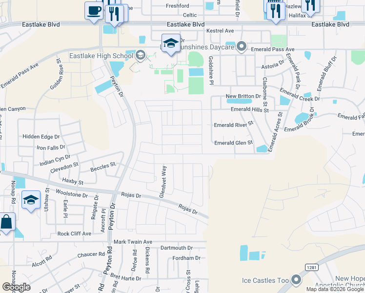 map of restaurants, bars, coffee shops, grocery stores, and more near 329 Duskwood Street in El Paso