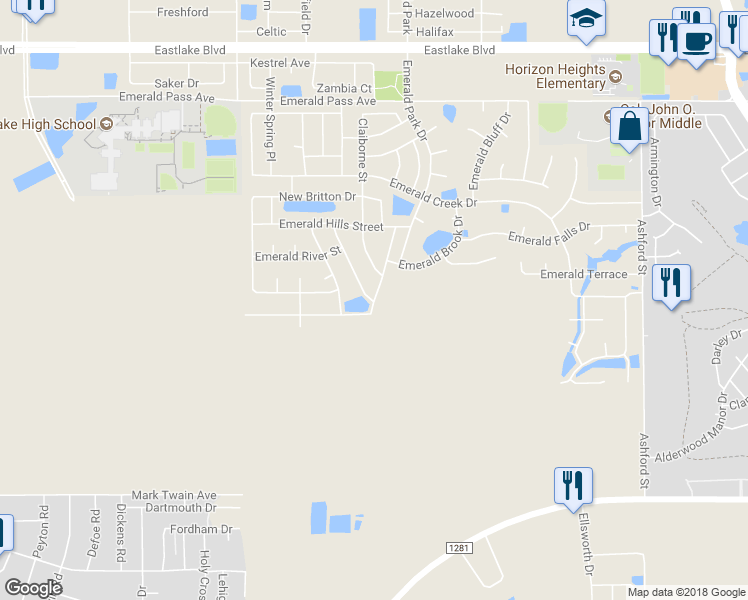 map of restaurants, bars, coffee shops, grocery stores, and more near 314 Emerald Acres Street in El Paso