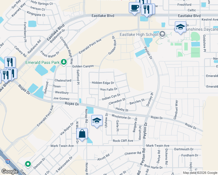map of restaurants, bars, coffee shops, grocery stores, and more near 333 Green Edge Place in Horizon City