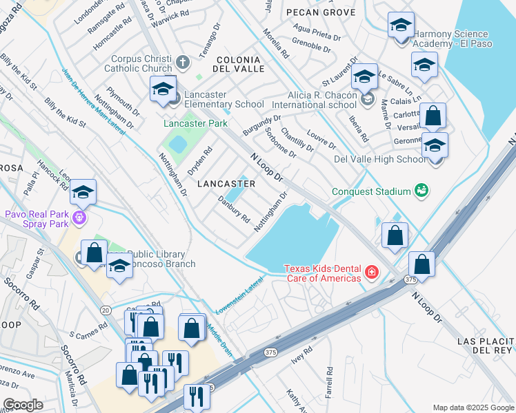 map of restaurants, bars, coffee shops, grocery stores, and more near 9316 Hudson Way in El Paso