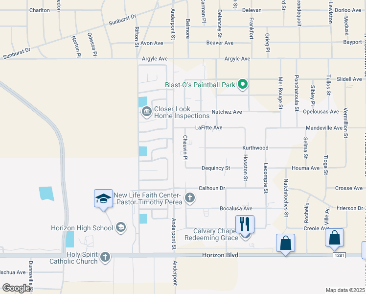 map of restaurants, bars, coffee shops, grocery stores, and more near 261 Chauvin in El Paso