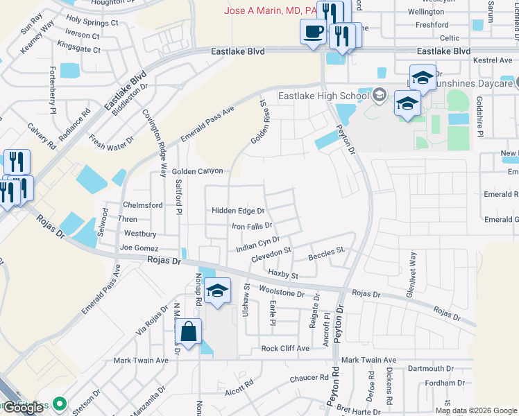 map of restaurants, bars, coffee shops, grocery stores, and more near 333 Green Edge Place in Horizon City