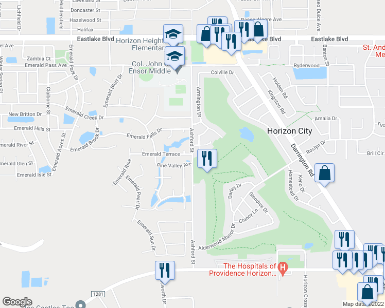 map of restaurants, bars, coffee shops, grocery stores, and more near 13552 Emerald Terrace in El Paso