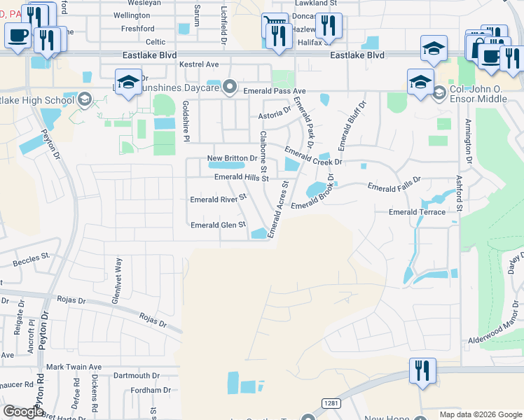 map of restaurants, bars, coffee shops, grocery stores, and more near 319 Claiborne Street in Horizon City