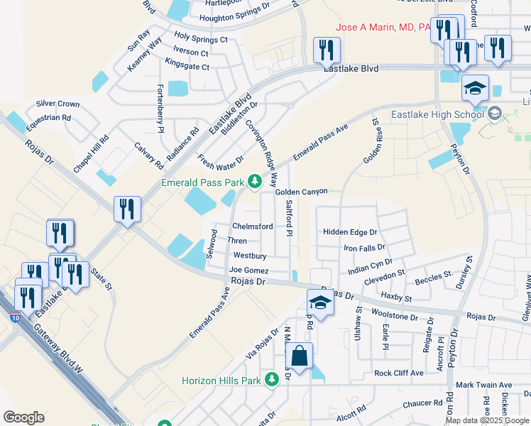 map of restaurants, bars, coffee shops, grocery stores, and more near 330 Silver Hill in El Paso