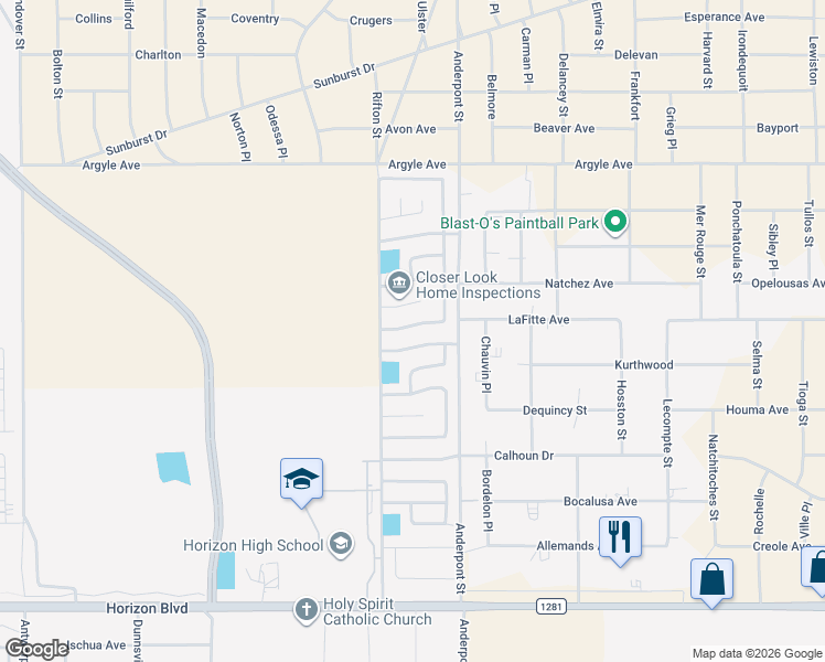 map of restaurants, bars, coffee shops, grocery stores, and more near 14709 Mountain Breeze Avenue in Horizon City