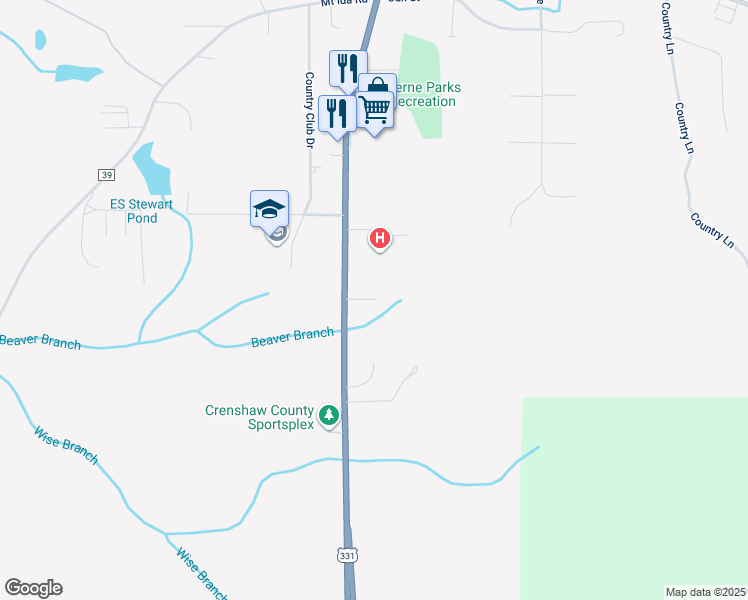 map of restaurants, bars, coffee shops, grocery stores, and more near 73-83 Meadow Crest Drive in Luverne