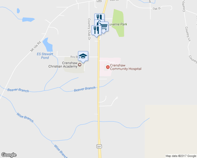 map of restaurants, bars, coffee shops, grocery stores, and more near 73 Meadow Crest Drive in Luverne