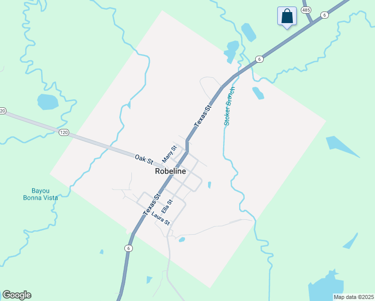 map of restaurants, bars, coffee shops, grocery stores, and more near Texas Street in Robeline