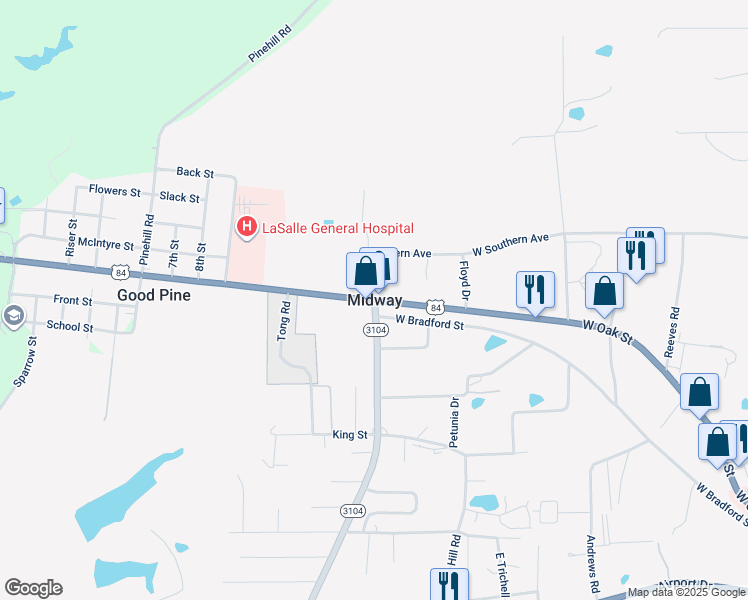 map of restaurants, bars, coffee shops, grocery stores, and more near in Midway