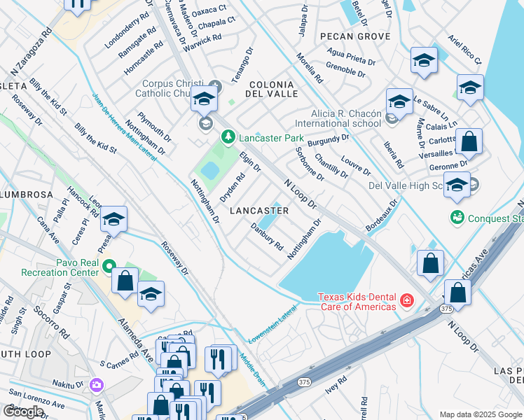 map of restaurants, bars, coffee shops, grocery stores, and more near 717 Fall River Road in El Paso