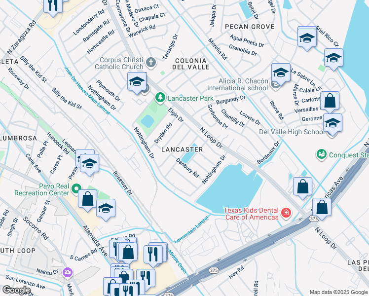 map of restaurants, bars, coffee shops, grocery stores, and more near 717 Fall River Road in El Paso