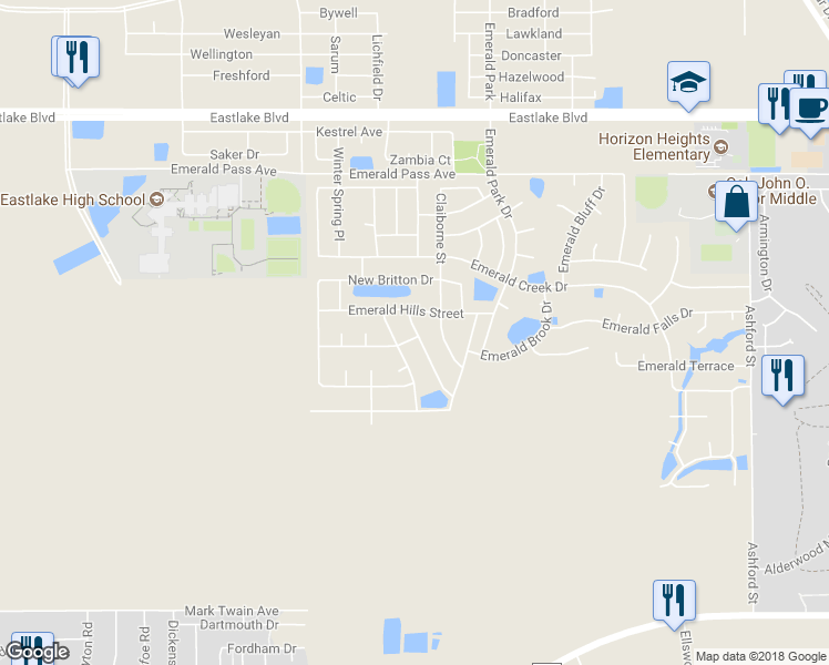 map of restaurants, bars, coffee shops, grocery stores, and more near 367 Emerald Woods in El Paso