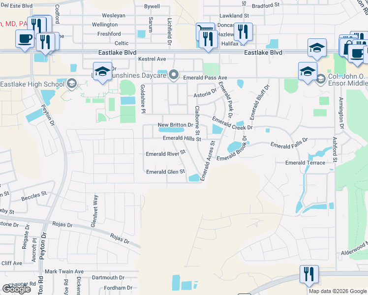 map of restaurants, bars, coffee shops, grocery stores, and more near 367 Emerald Woods Street in El Paso