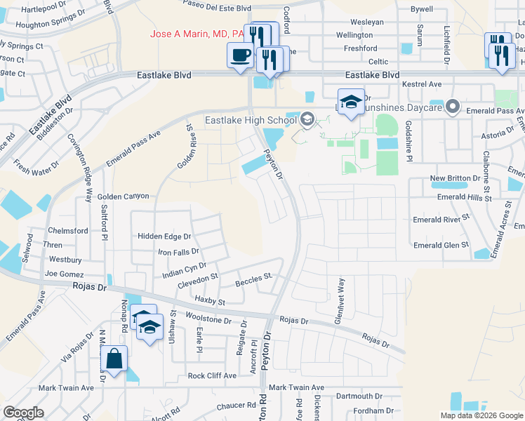 map of restaurants, bars, coffee shops, grocery stores, and more near in El Paso
