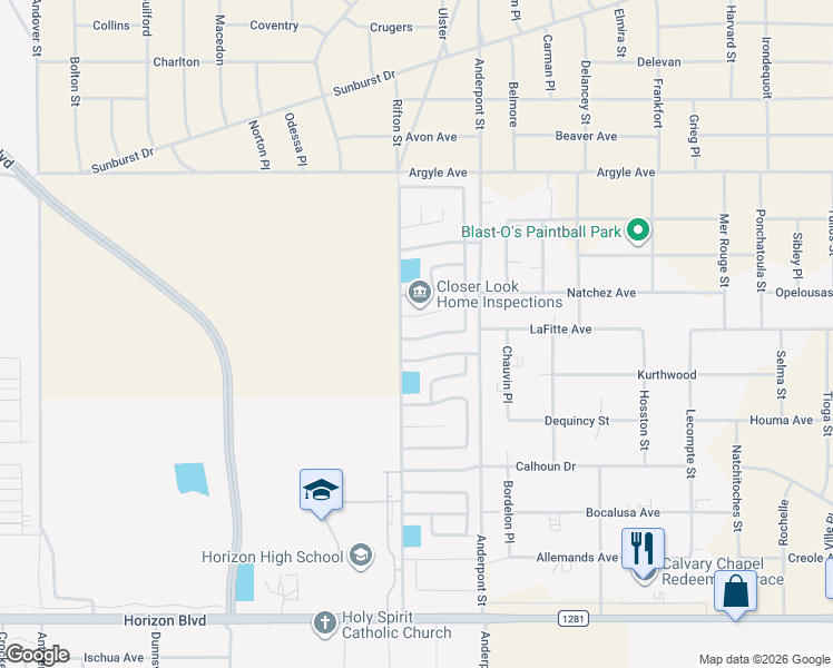 map of restaurants, bars, coffee shops, grocery stores, and more near 14709 Mountain Breeze Avenue in Horizon City
