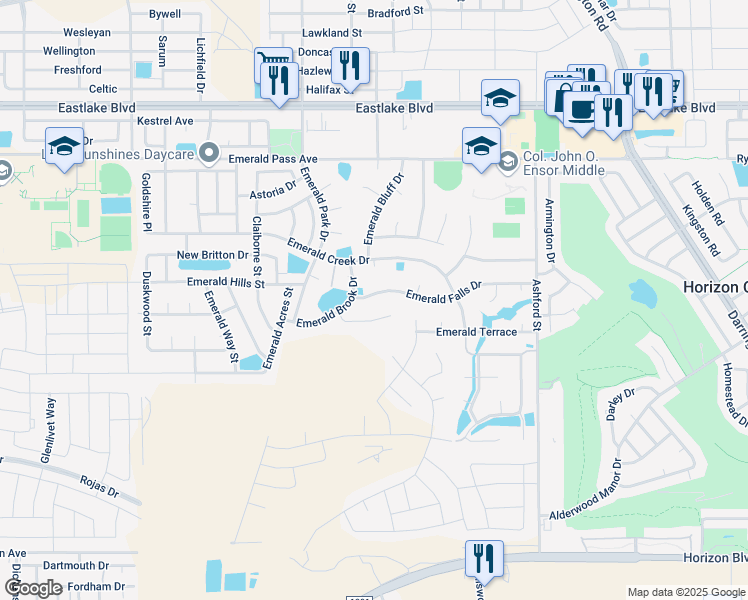 map of restaurants, bars, coffee shops, grocery stores, and more near 13448 Emerald Falls Dr in Horizon City