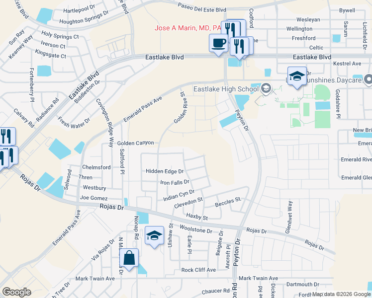 map of restaurants, bars, coffee shops, grocery stores, and more near 333 Green Edge Place in Horizon City