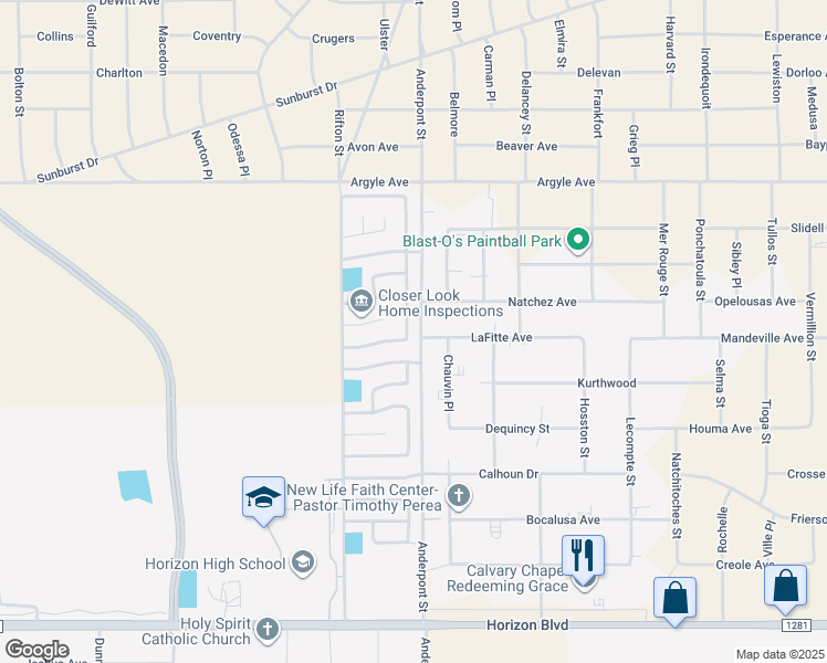 map of restaurants, bars, coffee shops, grocery stores, and more near 408 Cactus Crossing Drive in Horizon City