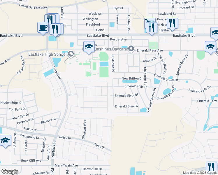 map of restaurants, bars, coffee shops, grocery stores, and more near 369 Duskwood Street in El Paso