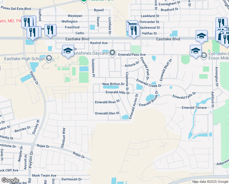 map of restaurants, bars, coffee shops, grocery stores, and more near 13267 Emerald Hills Avenue in El Paso