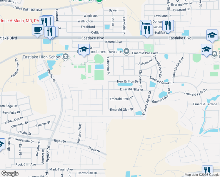 map of restaurants, bars, coffee shops, grocery stores, and more near 409 Nighthaven Street in El Paso