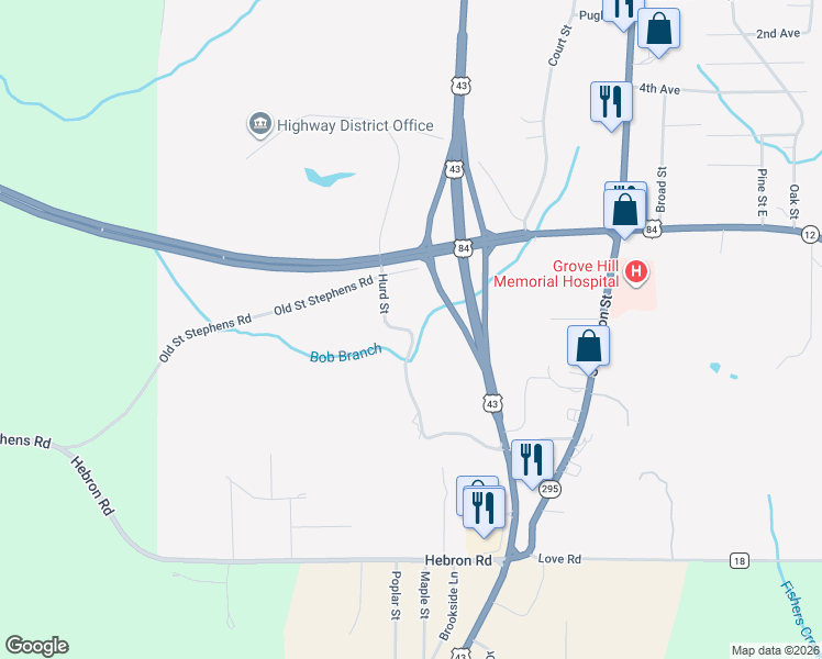 map of restaurants, bars, coffee shops, grocery stores, and more near 273 Hurd Street in Grove Hill