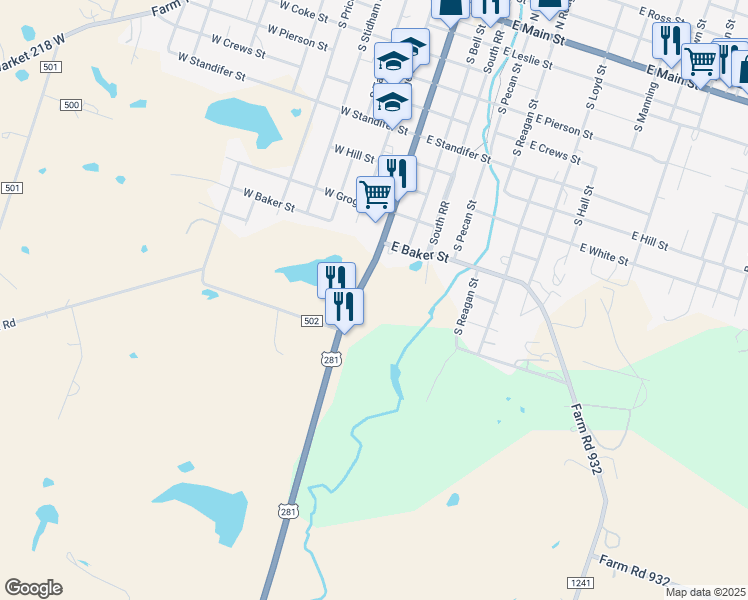 map of restaurants, bars, coffee shops, grocery stores, and more near 1001 South Rice Street in Hamilton
