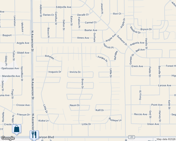 map of restaurants, bars, coffee shops, grocery stores, and more near Unnamed Rd in El Paso