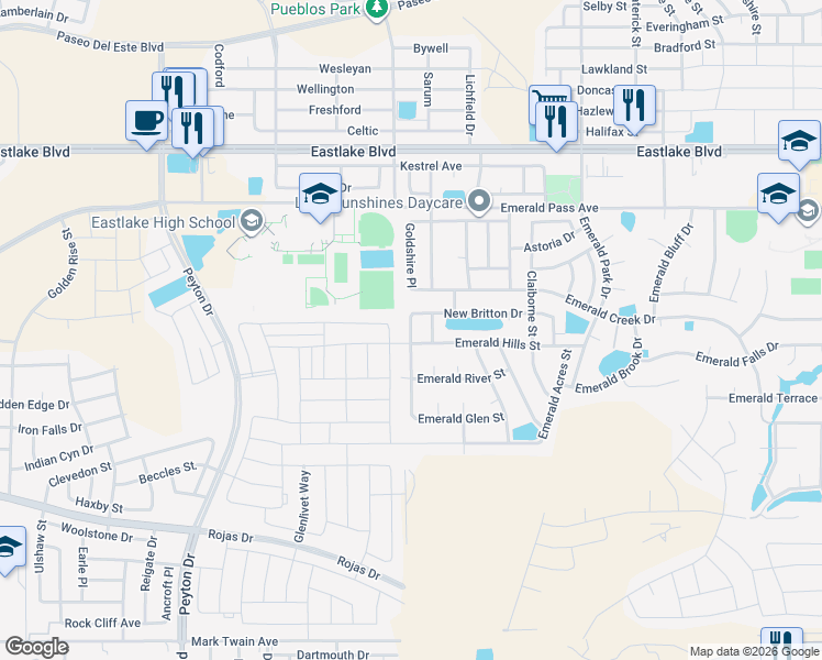 map of restaurants, bars, coffee shops, grocery stores, and more near 369 Duskwood Street in El Paso