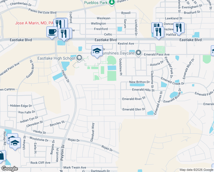 map of restaurants, bars, coffee shops, grocery stores, and more near 399 Duskwood Street in El Paso