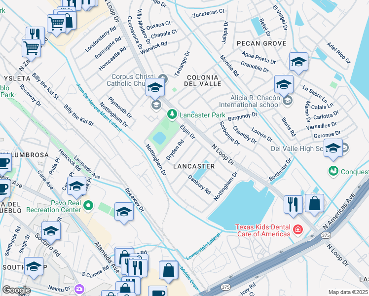 map of restaurants, bars, coffee shops, grocery stores, and more near 713 Dryden Road in El Paso