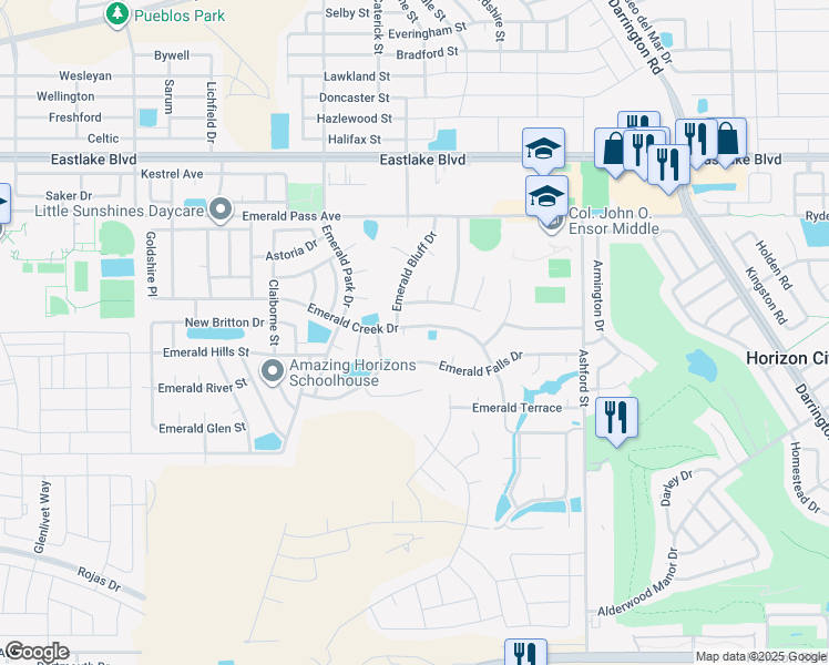 map of restaurants, bars, coffee shops, grocery stores, and more near 13440 Emerald Creek Drive in Horizon City