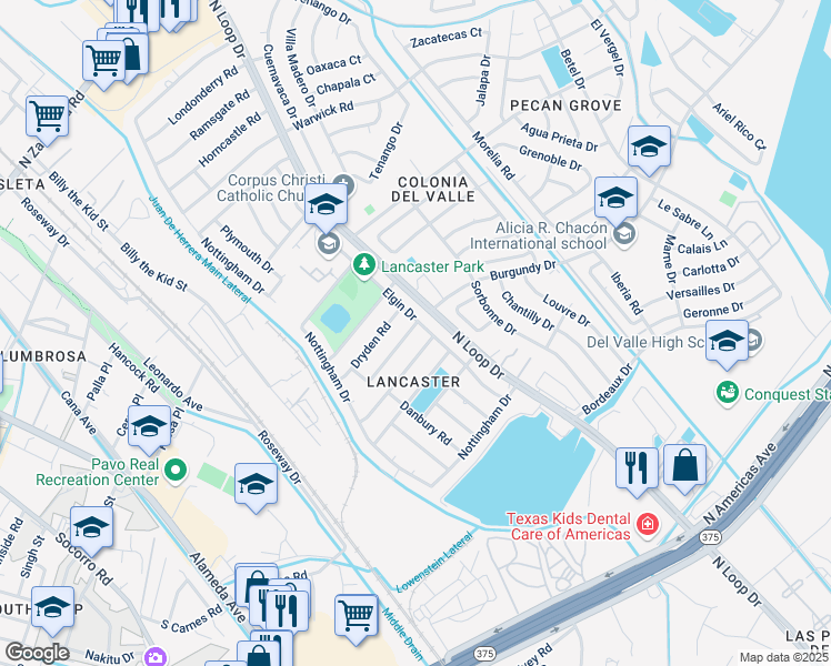 map of restaurants, bars, coffee shops, grocery stores, and more near 728 Thames Drive in El Paso
