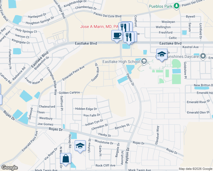 map of restaurants, bars, coffee shops, grocery stores, and more near Peyton in El Paso