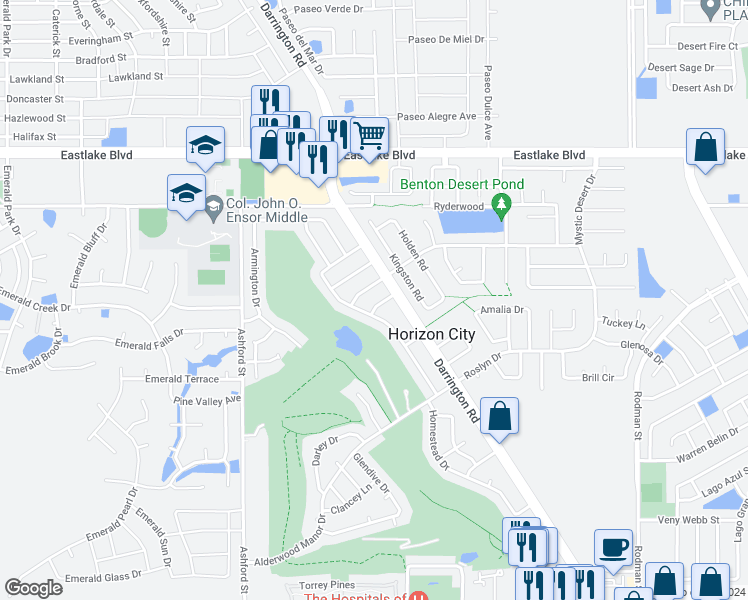 map of restaurants, bars, coffee shops, grocery stores, and more near 3703 Paisley Lane in Horizon City