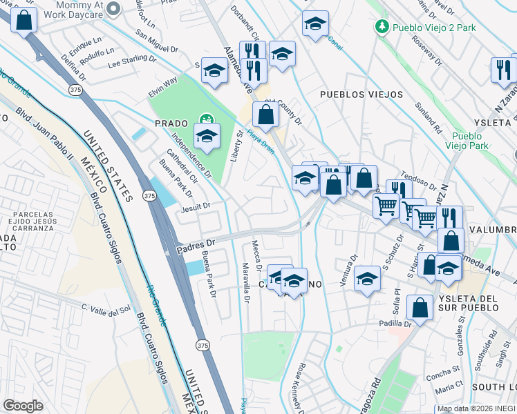 map of restaurants, bars, coffee shops, grocery stores, and more near 8776 Independence Drive in El Paso