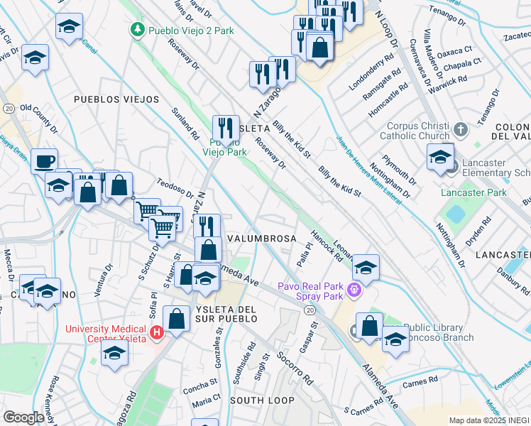 map of restaurants, bars, coffee shops, grocery stores, and more near 200 Candelaria Street in El Paso