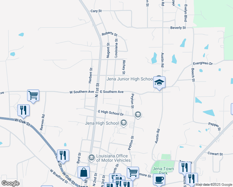 map of restaurants, bars, coffee shops, grocery stores, and more near 549 East Southern Avenue in Jena
