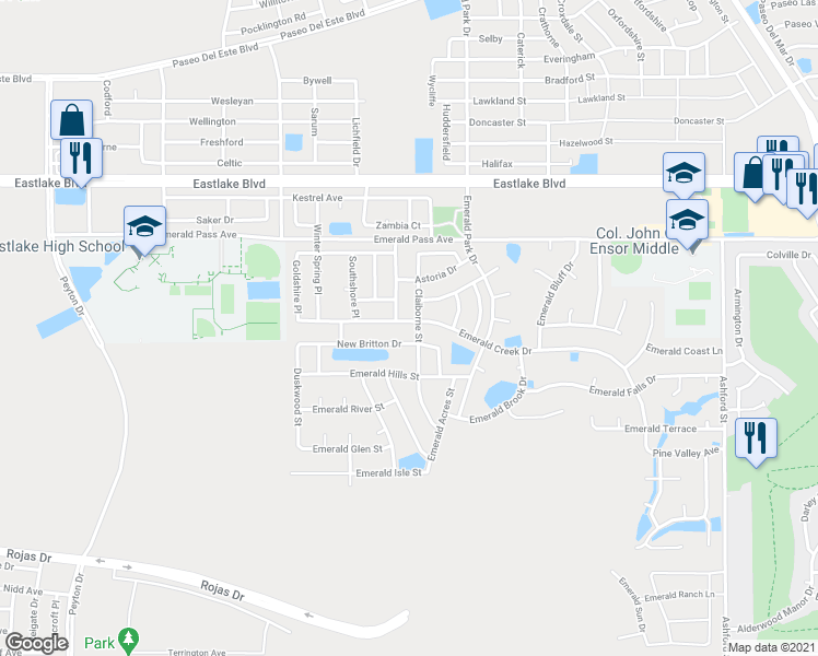 map of restaurants, bars, coffee shops, grocery stores, and more near 13292 Emerald Creek Drive in El Paso