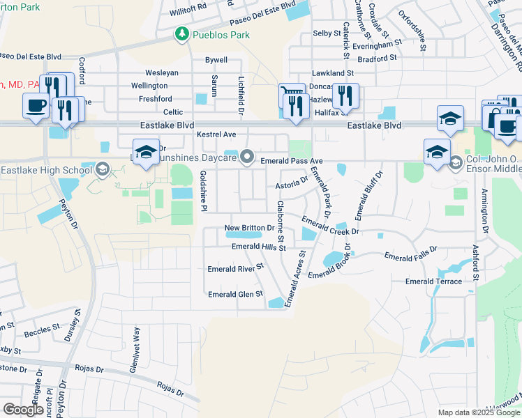 map of restaurants, bars, coffee shops, grocery stores, and more near 13279 Emerald Creek Drive in Horizon City