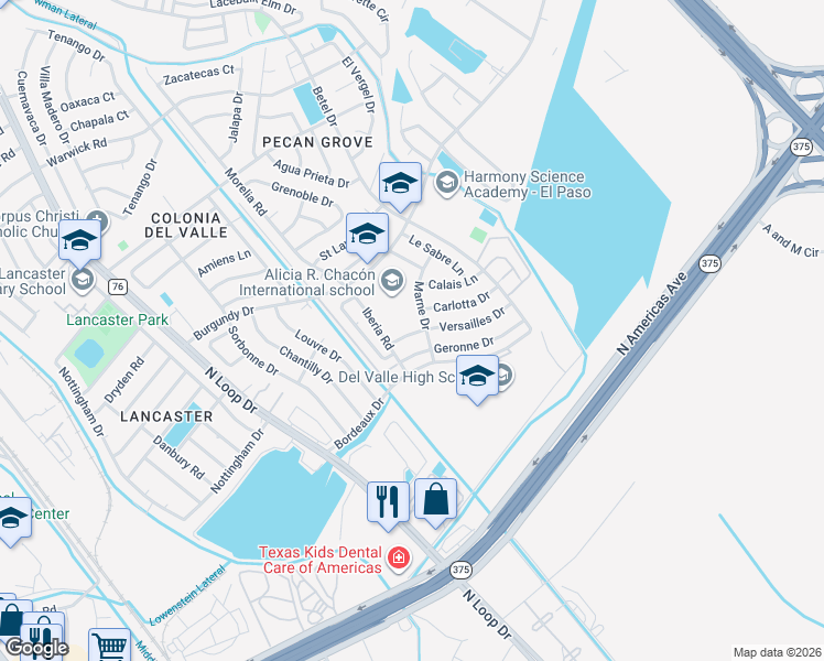 map of restaurants, bars, coffee shops, grocery stores, and more near in El Paso