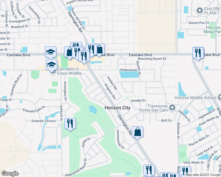 map of restaurants, bars, coffee shops, grocery stores, and more near 14836 Kingston Drive in Horizon City