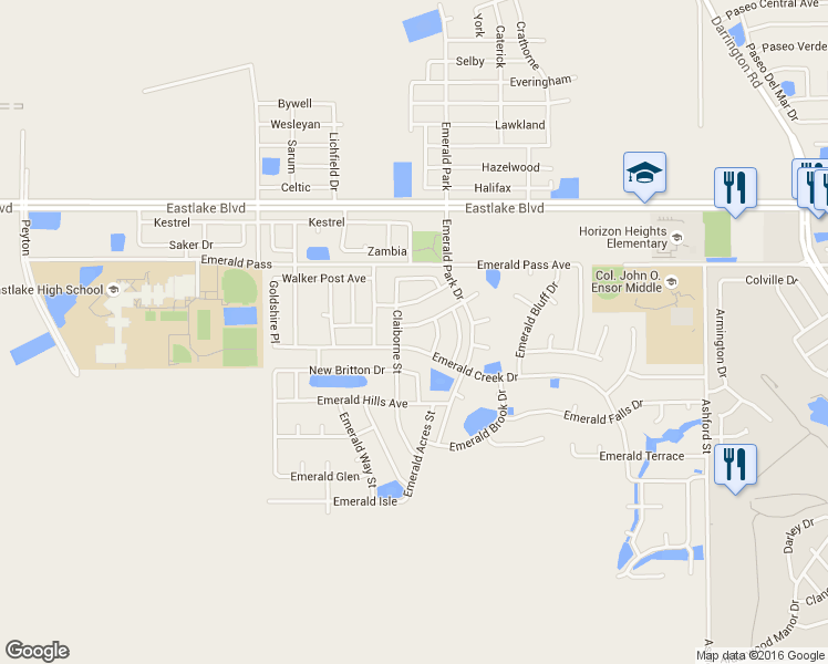 map of restaurants, bars, coffee shops, grocery stores, and more near 13318 Emerald Tide Way in Horizon City