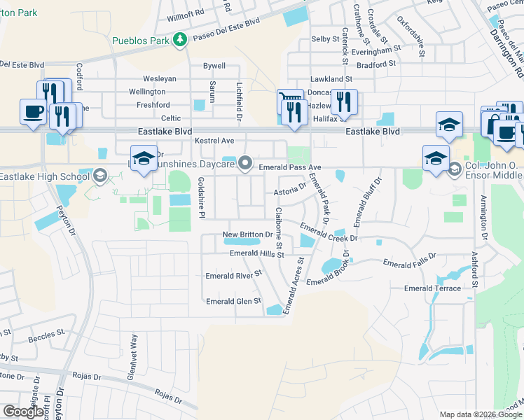 map of restaurants, bars, coffee shops, grocery stores, and more near 13280 Darkshire Court in El Paso